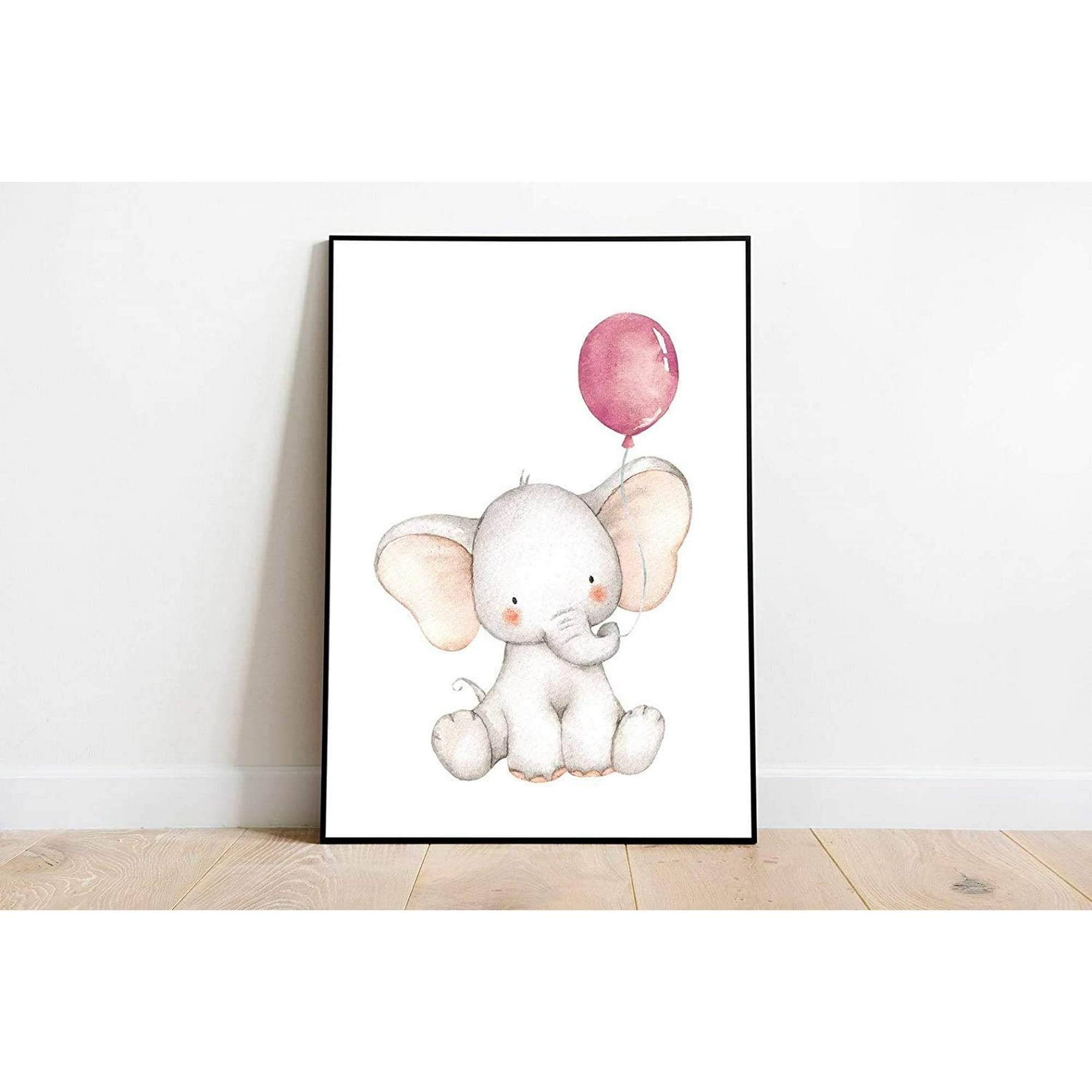 iMagitek 6 Set Unframed Elephant with Pink Balloons Wall Art Prints Decorations for Baby Girls Nursery Girls Room Kids Playroom 